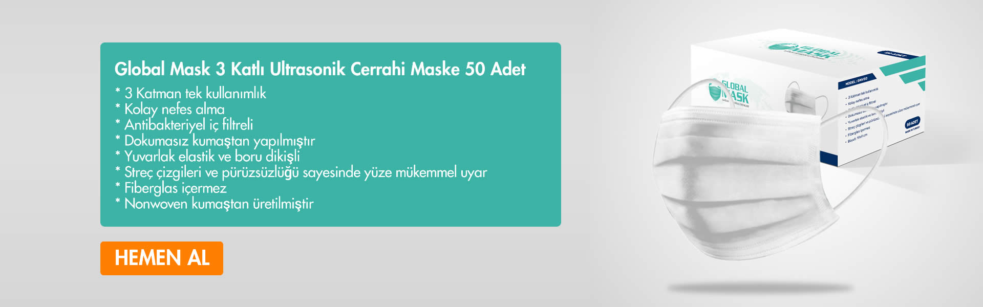 Global Mask 3 Katlı Ultrasonik Cerrahi Maske 50 Adet